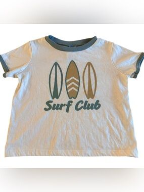 Kids' Surf Club Short Sleeve Tee - White with Teal & Tan
